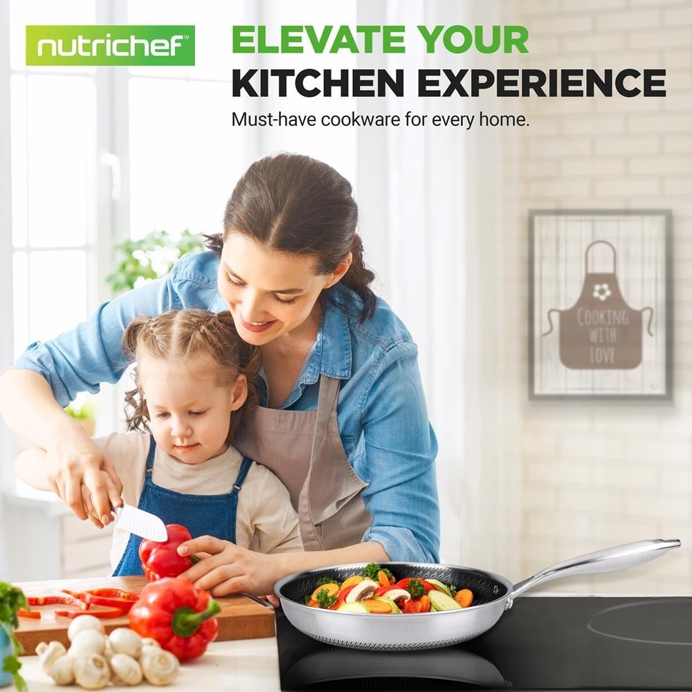 NutriChef Non-Stick Frying Pan w/Lid - 500&deg;F Heat Resistant, PFOA/PFOS FREE