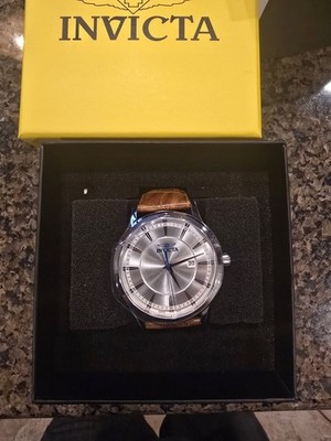 Invicta Celestial Men's Watch 43mm Silver Dial Quartz Brown Leather Strap 47802