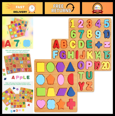 Wooden Alphabet Puzzles for Toddlers 3-5, ABC & Number Shape Learning Toys, 3 Pa