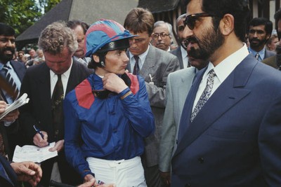 English jockey Walter Swinburn with Sheikh Mohammed bin Rashid Al - Old Photo