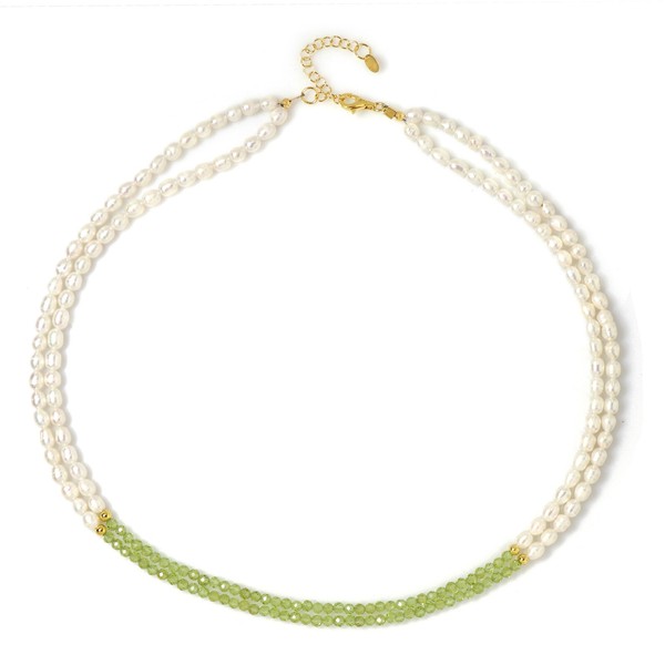 Halskette Aus Vergoldetem Silber Mit Peridot Und Perlen-image