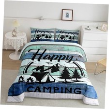 Happy Camping Bedding Set Size Camper Wooden Comforter Set for Full Multi 39