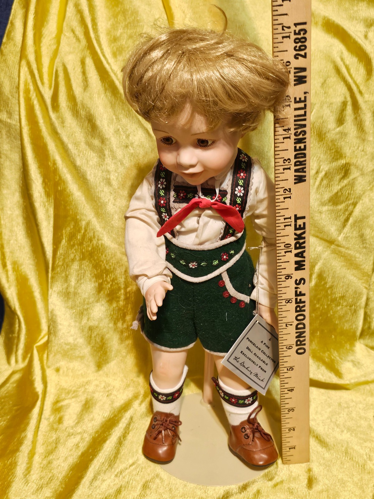Danbury Mint Porcailian Doll Boy 1994 W/Tag and Stand
