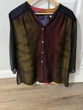 Silk multi-colores blouse Size L 