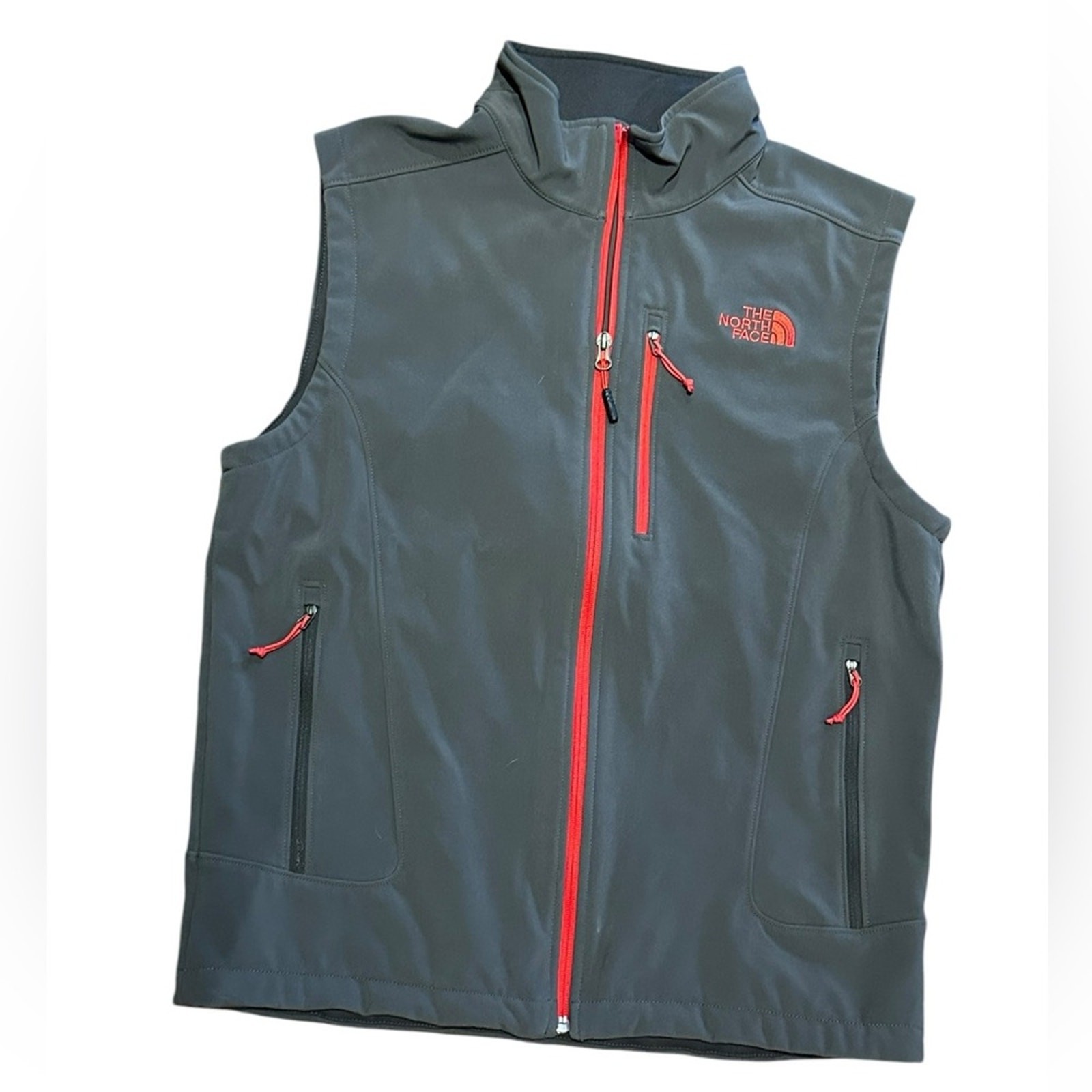 The North Face Men’s Medium Gray Vest with Red Zipper and Trim