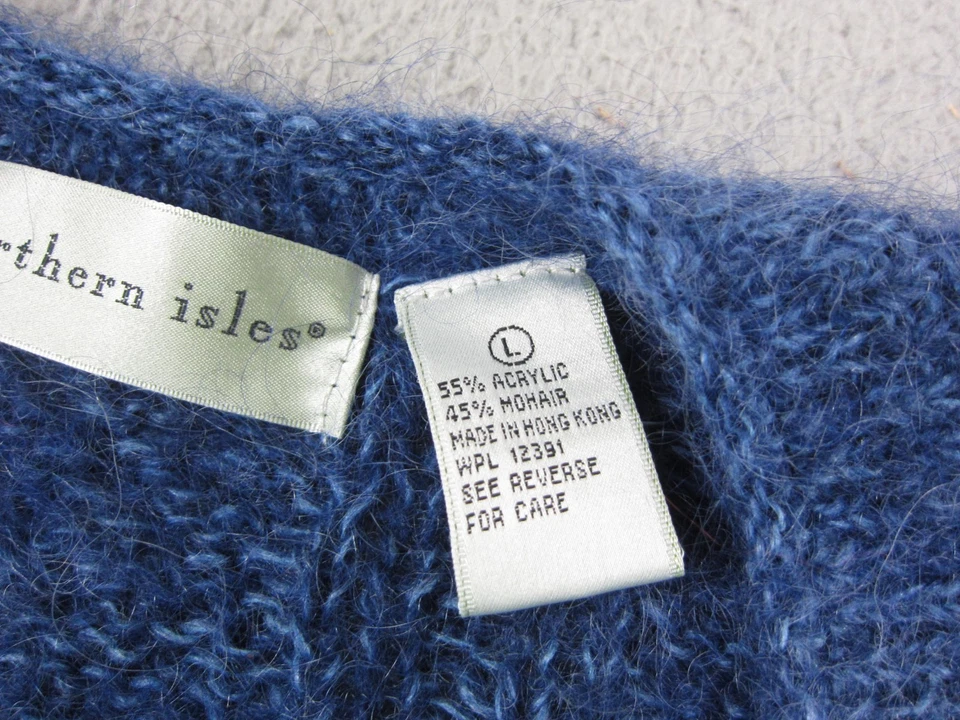 Suéter De Colección Islas del Norte Para Mujer Grande Azul Mohair Cuello en V Años 80 90 Difuso Foto 4 de 4