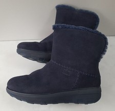 FITFLOP MUKLUK SHORTY III  SIZE 5/38 NAVY SUEDE/SHEARLING WARM BOOTS BARELY WORN