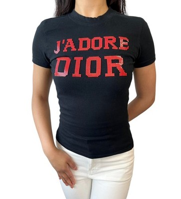 Christian Dior Vintage 2003 J'ADORE Studs Logo T-shirt #S Black Red 902556