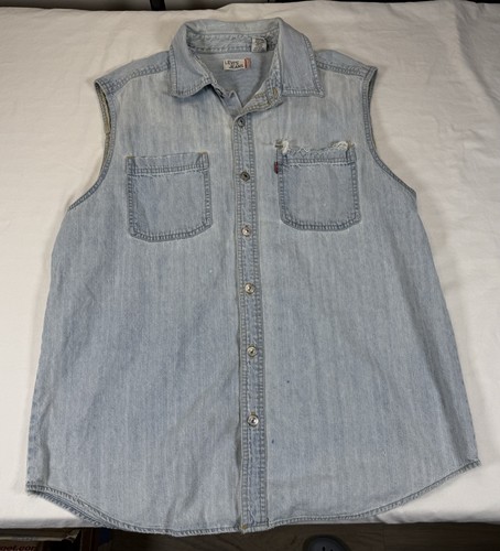 Vtg Levis Denim Sleeveless Shirt Vest Men 90s Distressed Lightly Thrashed Retro