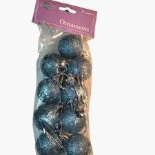 Blue Glitter Christmas Tree Shatterproof Ornaments Set Small 9 Count