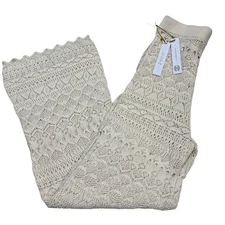 House of Harlow 1960 Pants Womens S Ivory Open Crochet Knit Wide Leg Boho Hippie