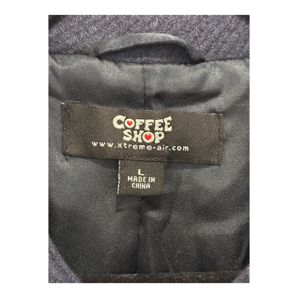 Abrigo Coffee Shop mezcla lana mujer grande azul marino chaqueta de invierno de un solo pecho Foto 3 de 4