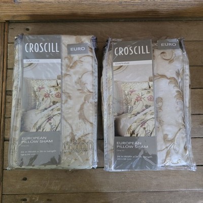 Croscill Daphne Euro Shams 26 x 26 Gold Polyester Corded Trim Embroidered