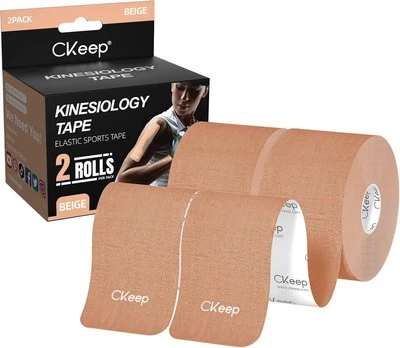 CKeep Kinesiology Tape, Uncut 2 Rolls, Original Cotton Elastic Premium Beige