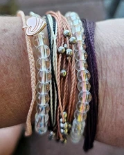 Lot 6 Pura Vida & 4Ocean Bracelets Peach Nude Clear Beads & Heart Charm Adjust