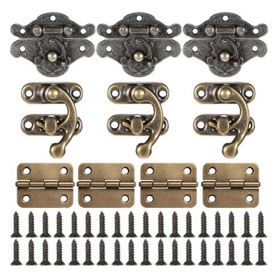 Restoration Hardware Set Bronze Cupboard Locks Miniature Hinges Mounting Parts