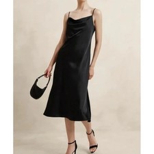 Banana Republic Black Satin Cowl Neck Maxi Slip Dress XXL Minimal Quiet Luxury
