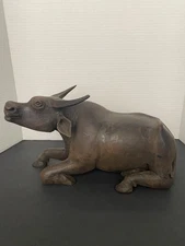 Rare Vintage Wooden Hand Carved Water Buffalo Sculpture