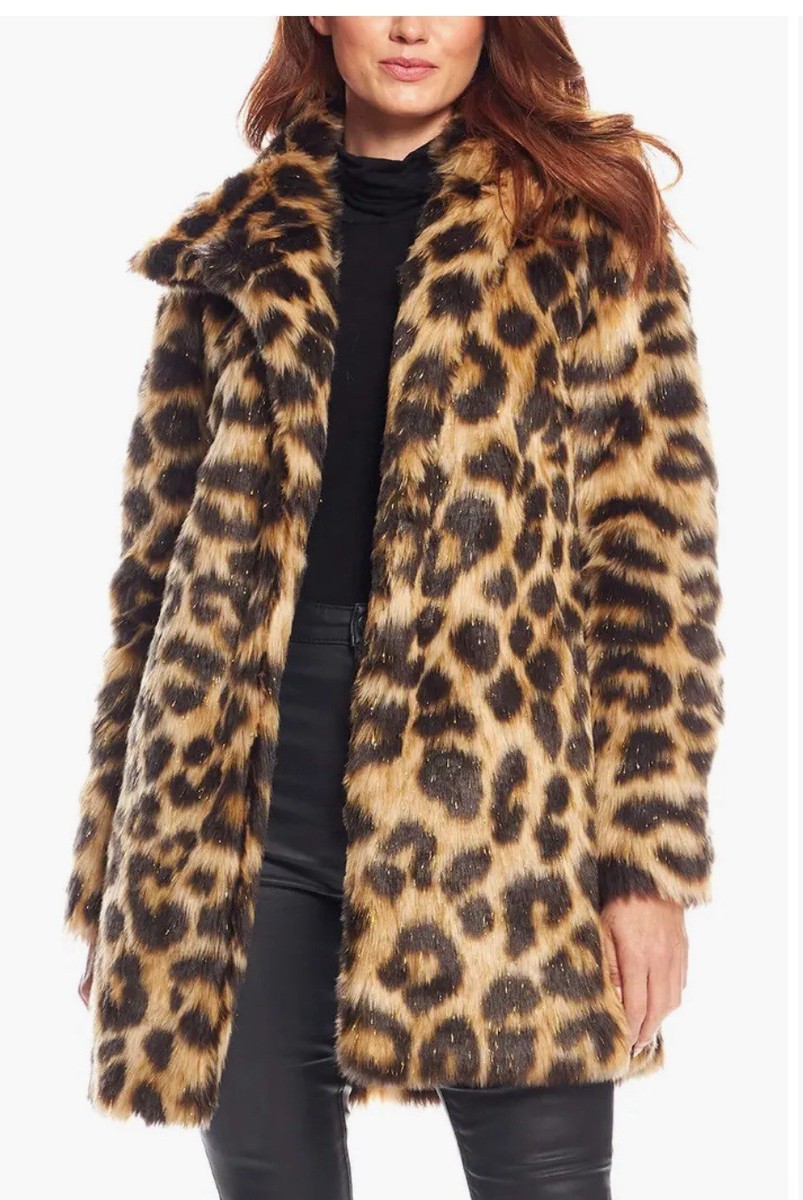Donna Salyers Fabulous Furs STARDUST faux Fur Leopard Coat Sz XS