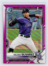2021 Bowman Chrome Helcris Olivarez #BCP-154 Fuchsia Refractor 123/199 Rockies