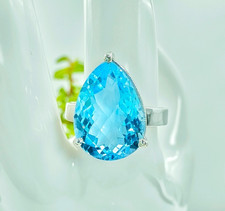 Swiss Blue Topaz Gemstone Ring 925 Silver Engagement Ring Pear Cut Faceted Ring