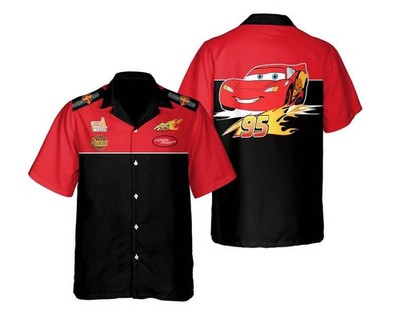 Disney Rust-Eze Cars Piston Cup Lightning Mcqueen Mechanic Woven Hawaiian Shirt