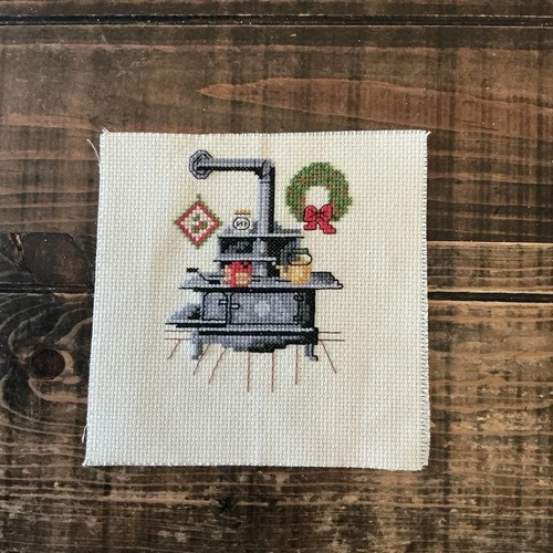 Completed Counted Cross Stitch Piece Holiday Themed Country Kitchen