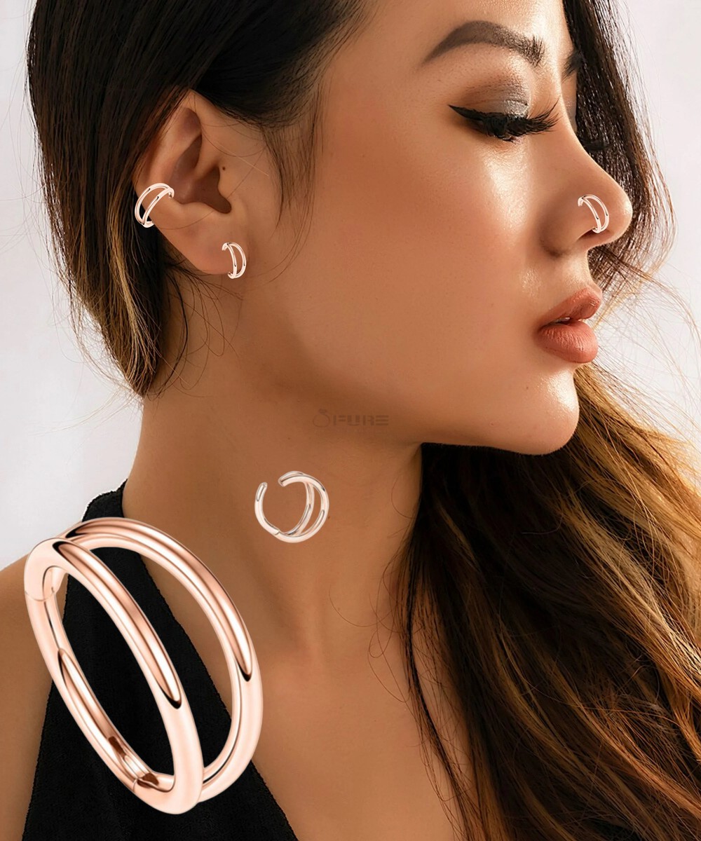 Double Stacked Lip Ear Nose Hoop Piercing Surgical Stainless Steel Rose  Gold 1pc