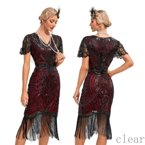 Flapper Dress Vintage Sequin Fringe Great Gatsby Prom Lady Christmas Party - Picture 10 of 36