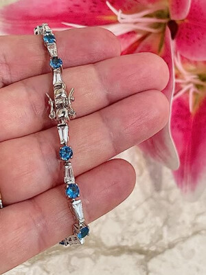 London Blautopas Armband Baguette Edelstein Schmuck massiv Silber Handarbeit Jewelr