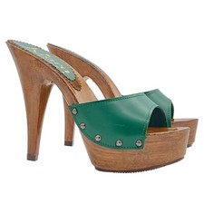 Zoccoli da donna verdi in pelle tacco alto - Made in Italy - K9001 PELLE VERDE B