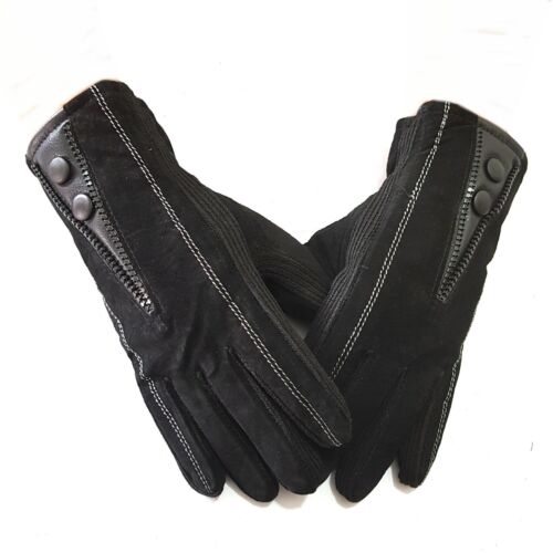 Guantes de cuero para hombre invierno guantes de cuero negro cálido  - Imagen 1 de 2