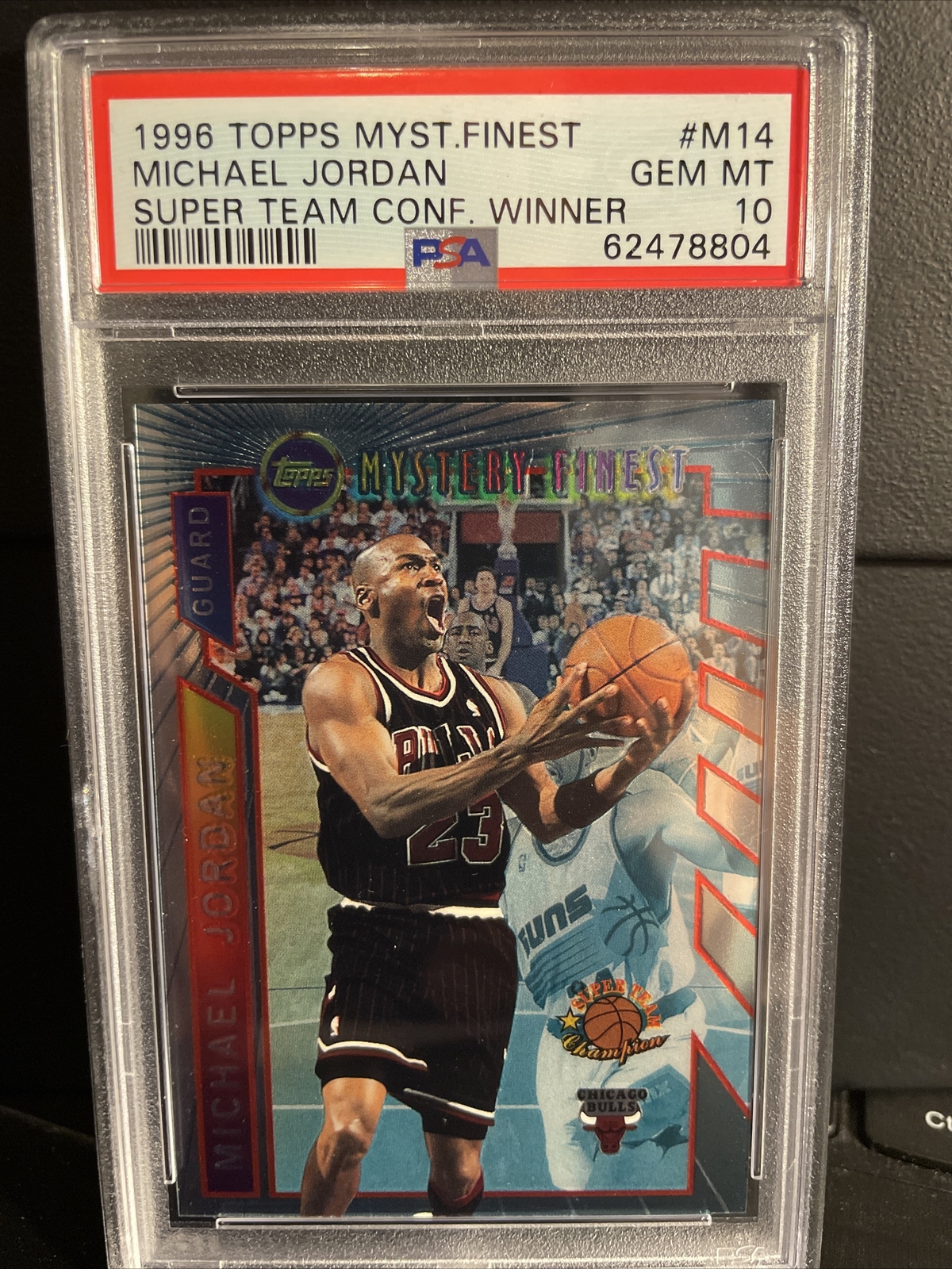 🔥1996 Topps Finest Mystery MICHAEL JORDAN #M14 PSA 10 Super Team Conf Winner