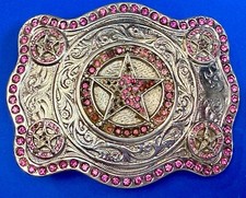 Cowgirl's Star Pink Rhinestone Montana Silversmiths Belt Buckle Missing Stones