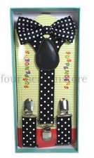 1x Gift Set Toddler Baby Child Girl Boy Formal Wear Bow Tie Suspender Black Dot