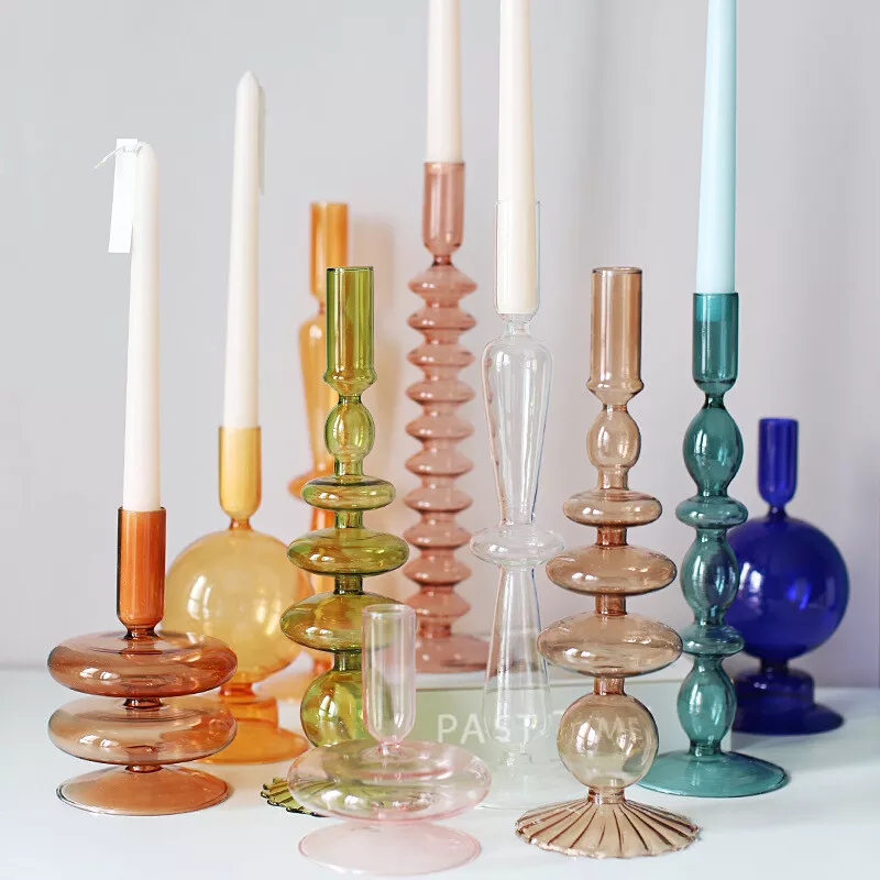 Retro Glass Candle Holders Vase Candlestick Handicraft Wedding Table Decor