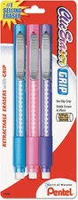 Clic Eraser Grip Retractable Eraser with Grip Fashion Barrel Colors 3-Pk