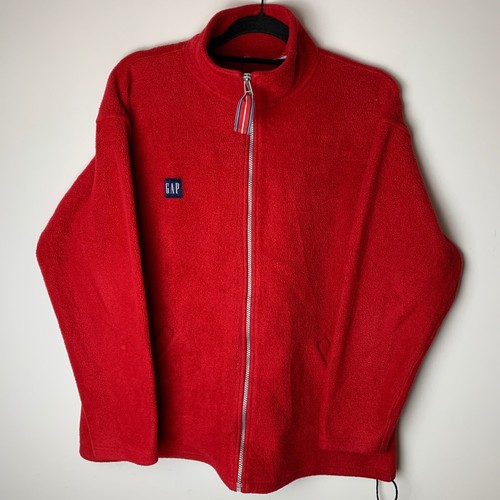 Vintage GAP rot durchgehender Reißverschluss kleines Logo klassisches Fleece Herren Größe ca. Large L