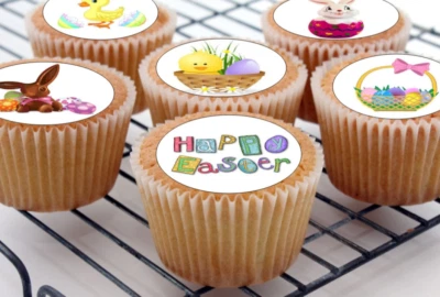 24 edible Easter party decorations Iced Icing Fondant 4cm Cupcake Toppers Cake - Image 1 of 4