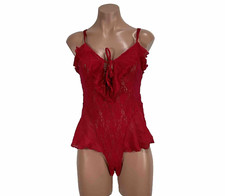 Vintage Victoria Secret Lingerie Teddy Size Large Red Color Gold Label Lace