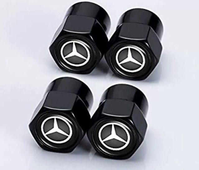 MercedesBenz Logo Emblem Wheel Tire Caps Air Valve Stem Cap Black (Set
