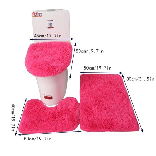 3Pcs Anti-Slip Washable Bathroom Mat Fluffy Toilet Cover Pedestal Rug Bath Mat - Picture 3 of 22
