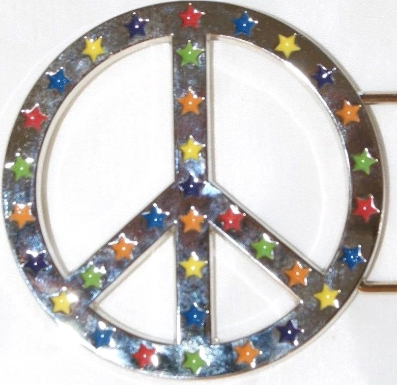 PAZ LGBTQ Hebilla de Cinturón 3 1/4" REDONDA Símbolo Multicolor ESTRELLA TACHONADA Cromo Foto 2 de 2