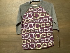 NWT LuLaRoe Sloan Kids Size 2 Raglan 3/4 Gray Sleeves PURPLE FAKE FANGS NEW