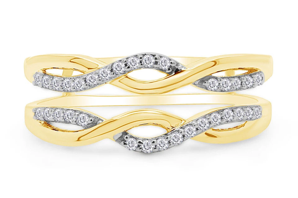 1/4 CTW Natural Diamond Wedding Wrap Enhancer Guard Ring 14k Yellow Gold Plated - Image 2 of 4