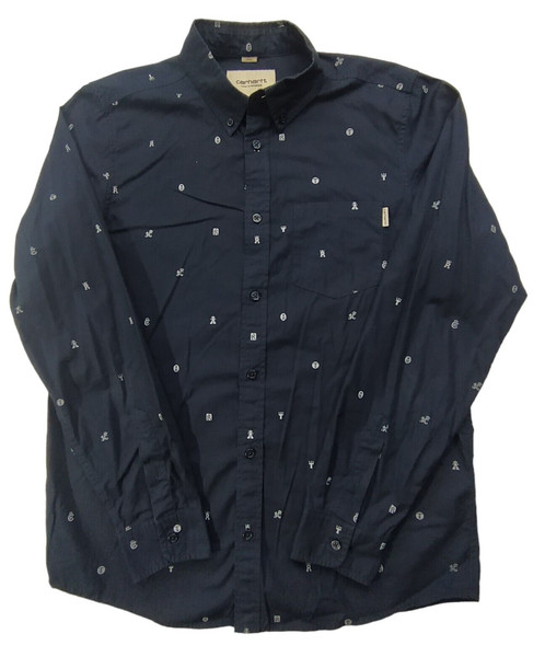 Carhartt WIP L/S DROP CAP Shirt Mens M Slim Print Navy Button Up Long Sleeve