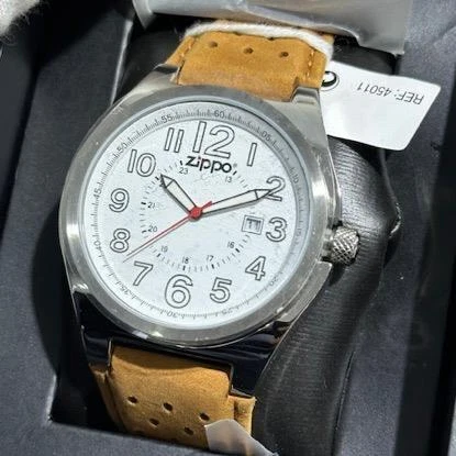 Zippo 45011 Camel Brown Leather Strap Quartz Movement White Dial Wrist Watch