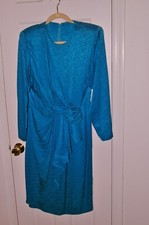 LADIES BLUE TURQUOISE FAUX-WRAP DRESS  SIZE MEDIUM