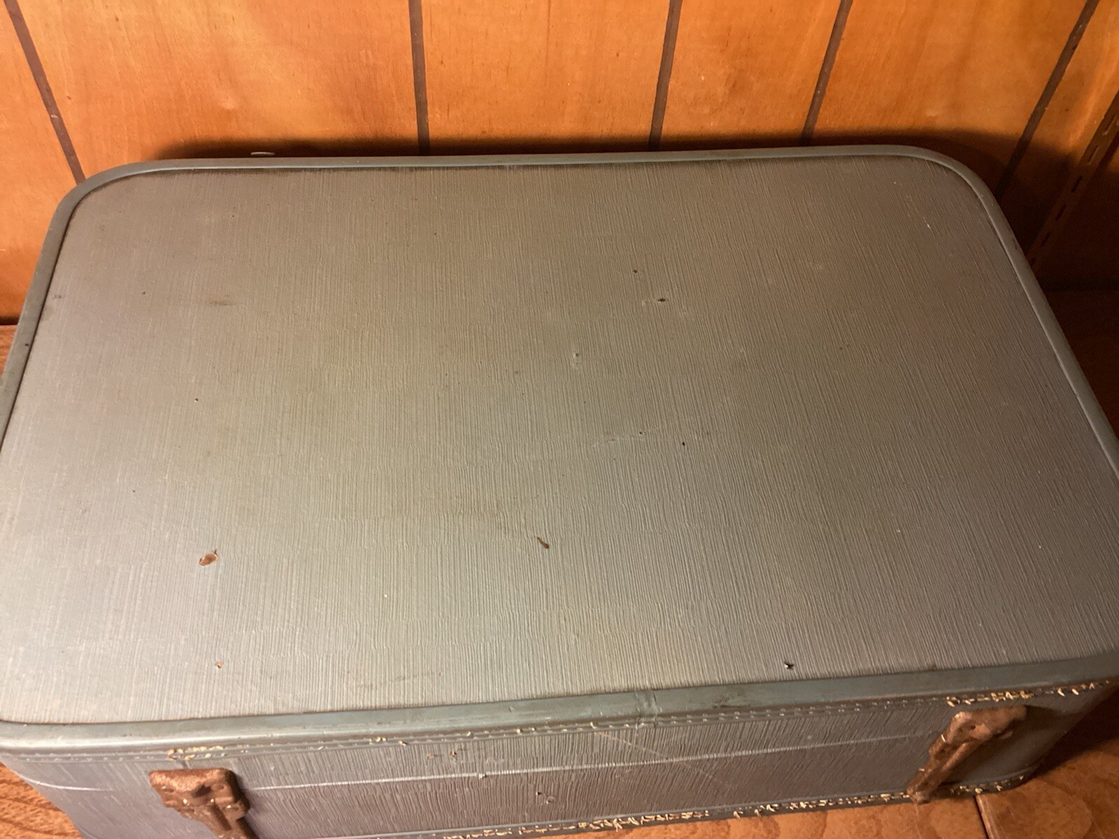 Vintage Mid Century Travel Luggage Hard Shell Suitcase Theatre Stage Prop Blue