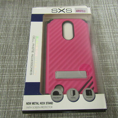 SXS METAL KICK STAND CASE FOR LG ARISTO 2, PINK & BLACK, PLEASE READ!! 5958